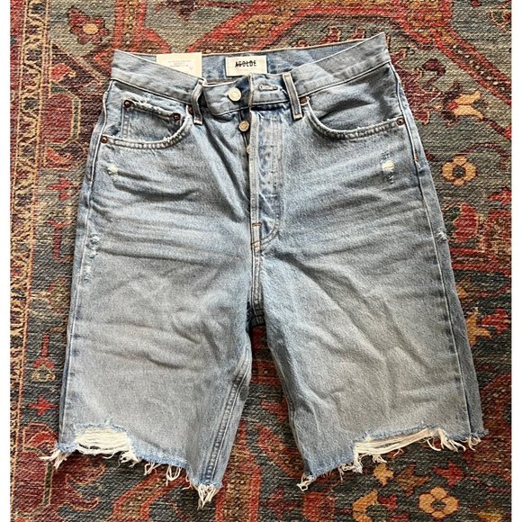 Agolde 90s Pinch Waist High Rise Straight Long Denim Shorts Size 25 in Swapmeet - Picture 3 of 5